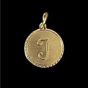 Gold Tone T Or J Initial Pendant Coin Medallion .75” Diameter